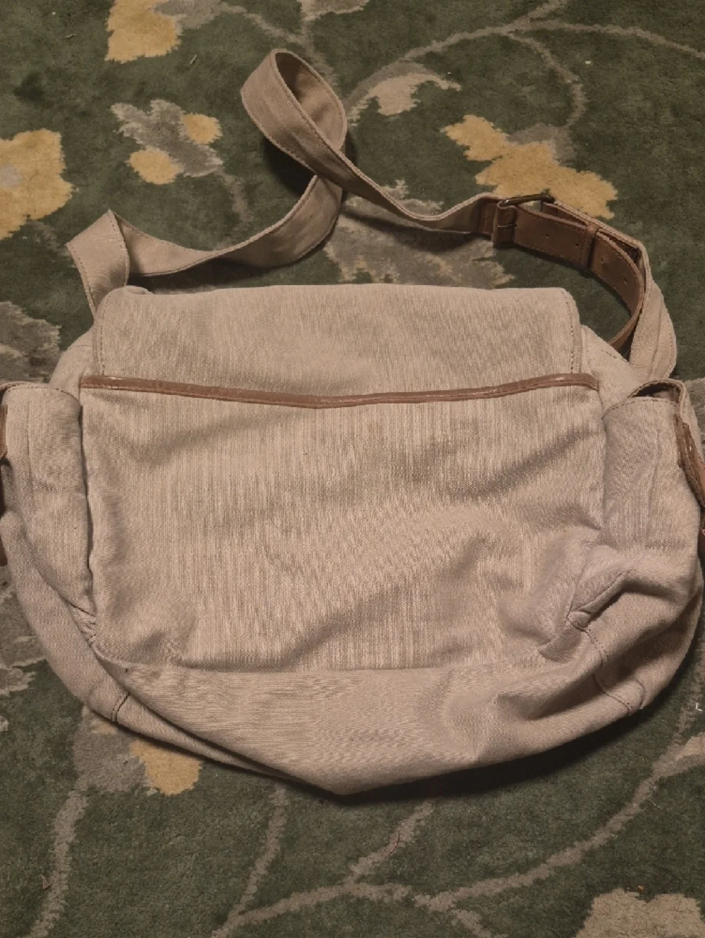 L.L. Bean Canvas Messenger Bag in Cream with Tan Leather Trim